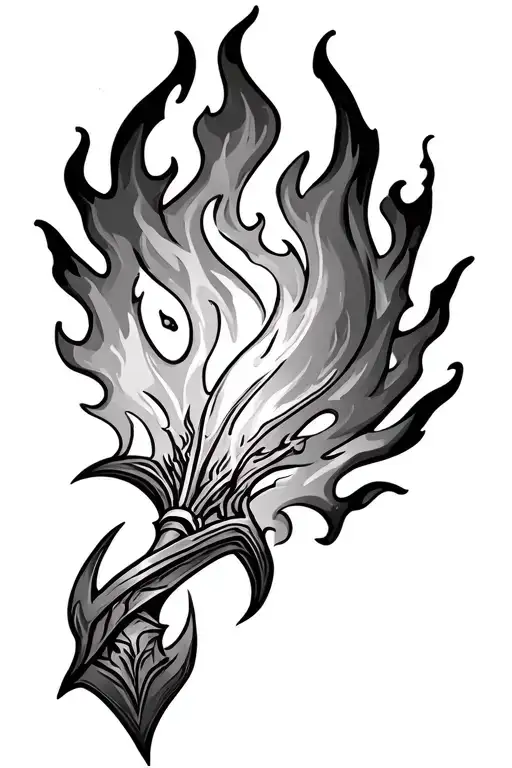 Spear And Fire Flames Surrounding