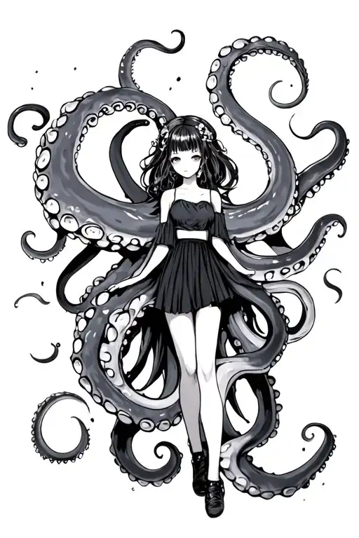 Anime Girl In The Tentacles Of The Octopus