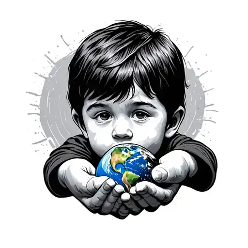 I Want A Child Watching The World With A World In His Hands And The Tattoo Is Dark Shadow Style