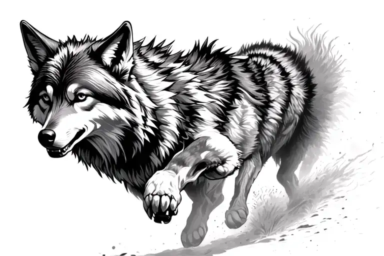 Coyote Chasing After A Wolf Running Away