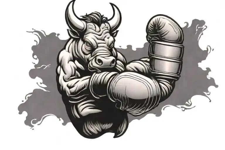 Bull Wearing Boxing Gloves Hanging Off One