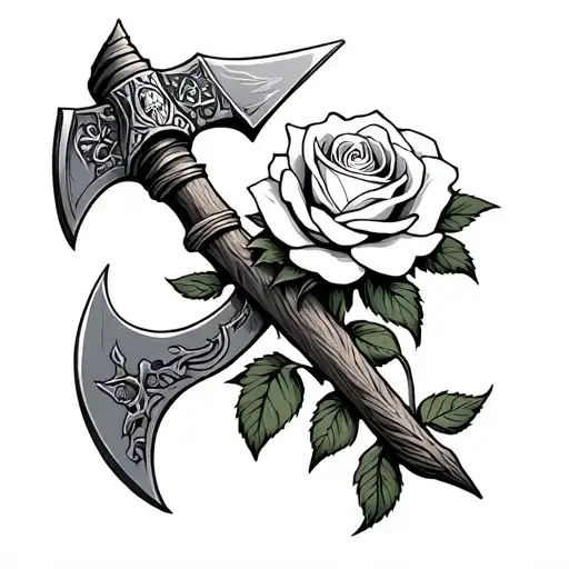 Viking Axe & Climind White Rose On It