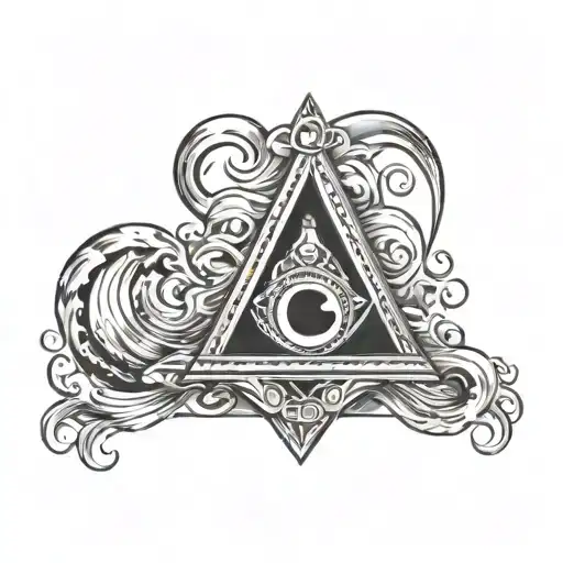 Masonic Symbol And Water Waves Flowing Ocean