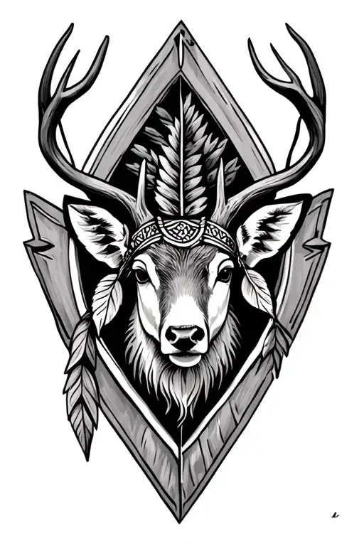 Deer Head Inside A Indian Arrowhead