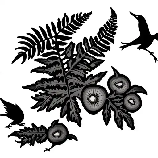 Map Of Wales With Fern And Kiwi Bird Inside