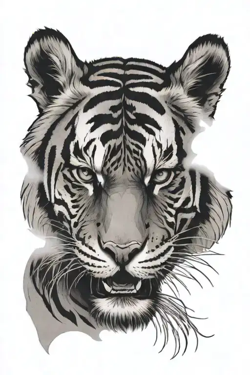 Growling Tiger Face Front Facing Forward