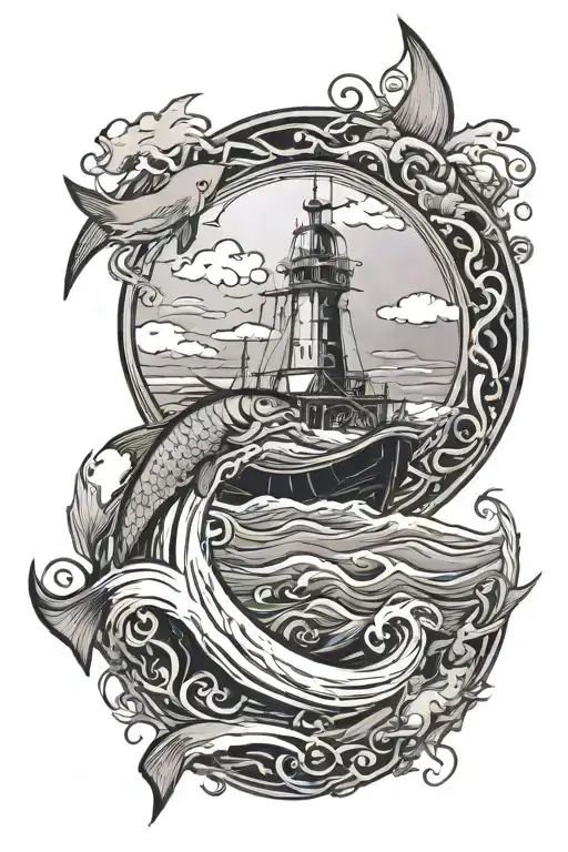 A Christian Symbol Integrated Into A Fishing Scene With A Majestic Ocean Backdrop