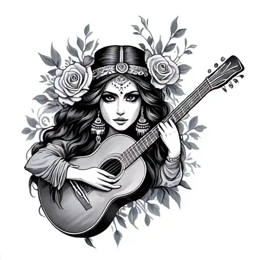 Gypsy Woman With Music And Rose