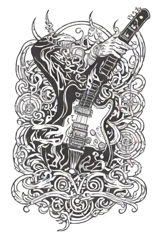 Combine Elements Of Blues And Metal Music Into A Dynamic Tattoo Design