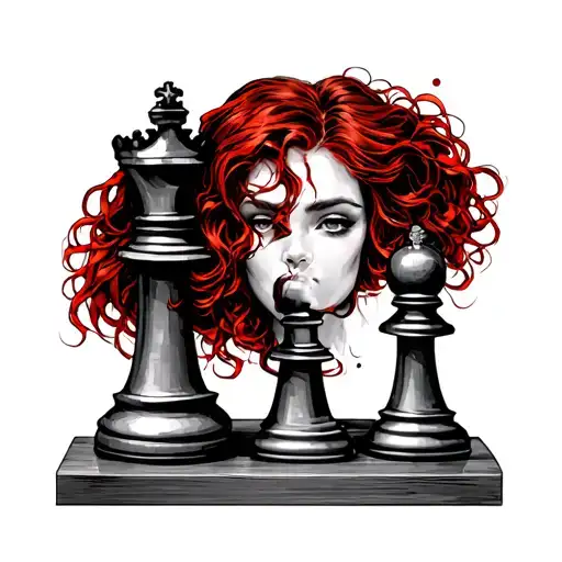 Sexy Red Hair Mermaid With Chess King And Chess Background Realistic