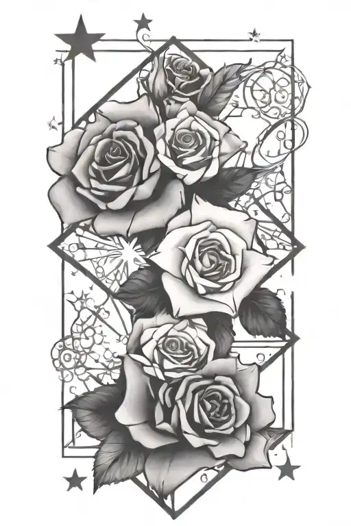 Tesseract With Roses And Stars Around It