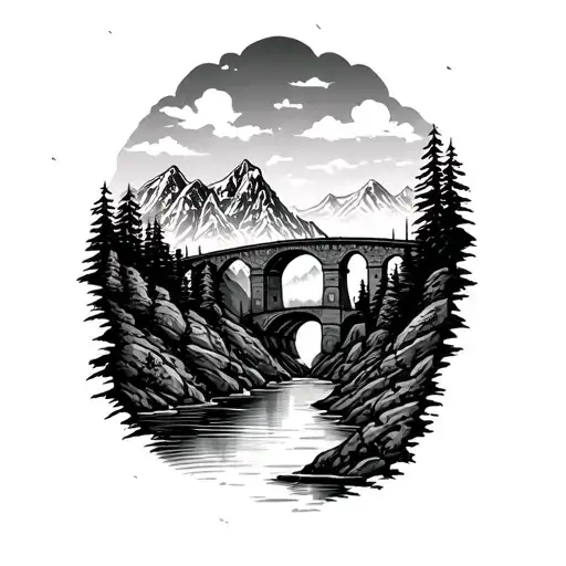 Broken Bridge Mountain Range With River