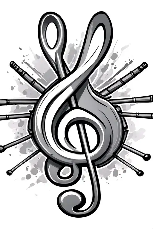 Music Treble Clef With 2 Drumsticks