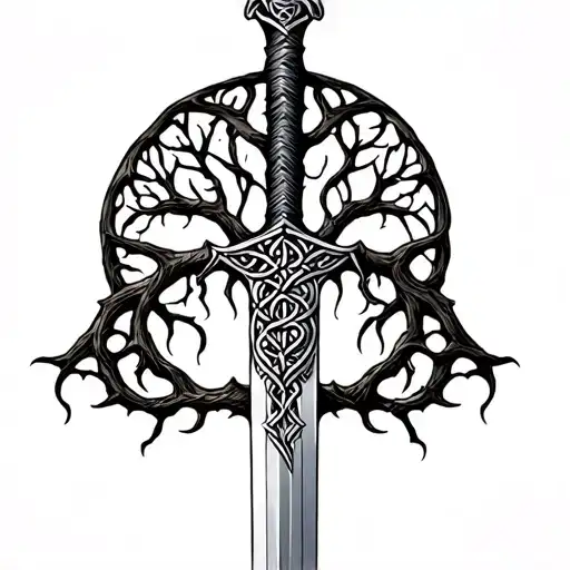 Celtic Tree Of Life As A Handle Of A Sword
