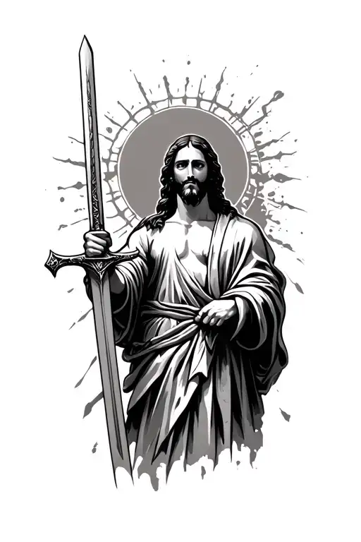 Jesus Christ As A Warrior Wielding A Sword