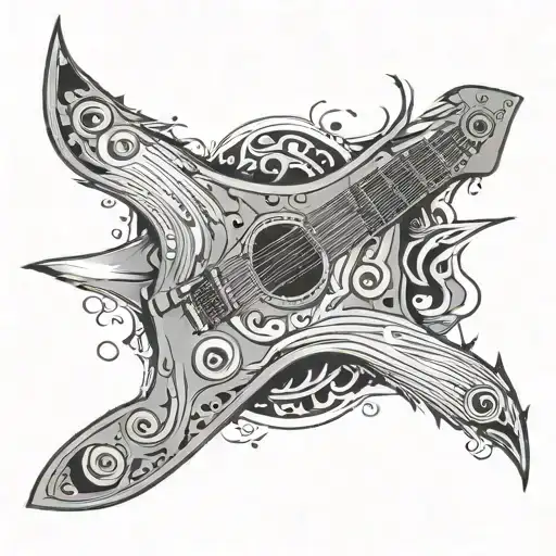 A Graphic Designer Creating A Tattoo Design Of A Guitar Made Out Of Tuna Fish