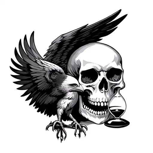 Skull With Eagle And Hour Glass