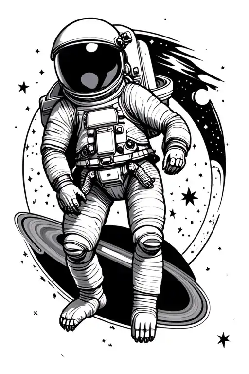 Astronaut Turtles In Saturn With Stars