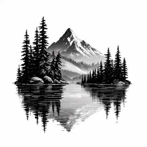 Mountain With Trees And A Lake