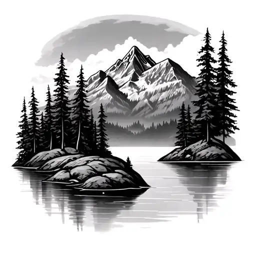 Mountain With Trees And A Lake