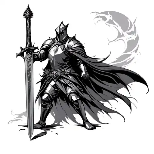 Dark Protective Knight Holding A Sword