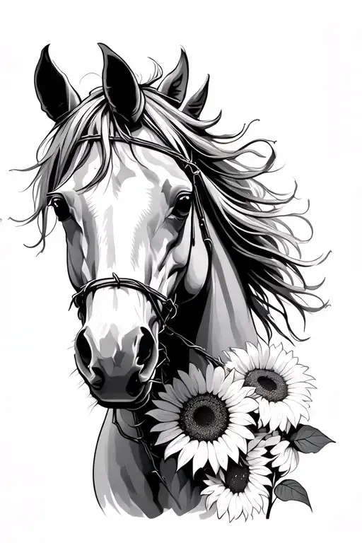 Sunflower Horse Barbed Wire Wrapped