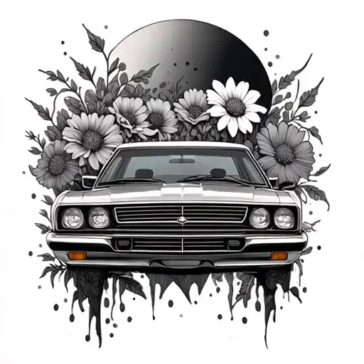 Car And Flowers Growing