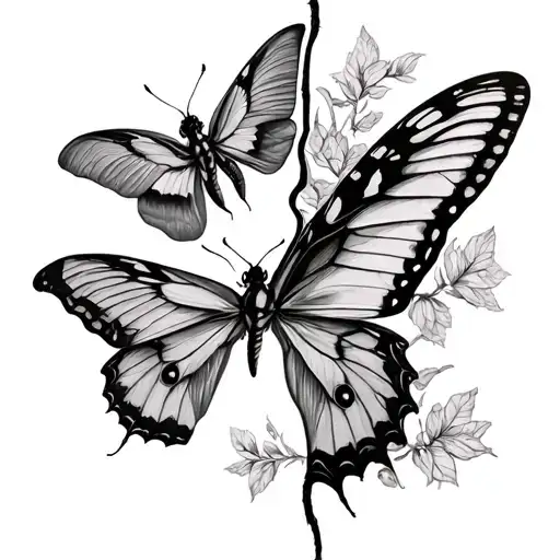 Luna Moth And Swallowtail Butterfly Split In Half