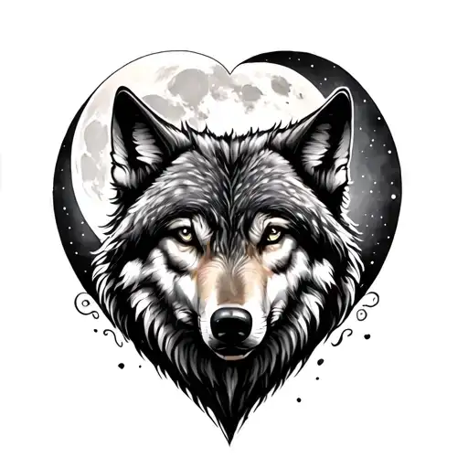 Wolf In A Heart With The Moon Light