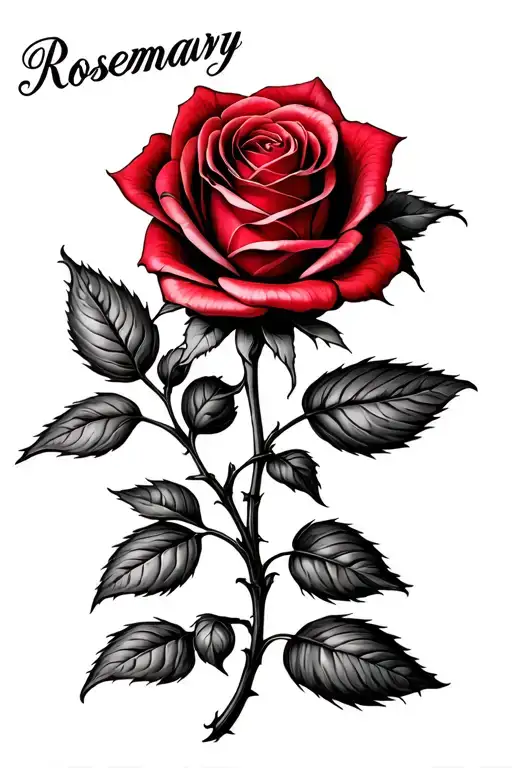 A Red Rose With The Word Rosemary In It