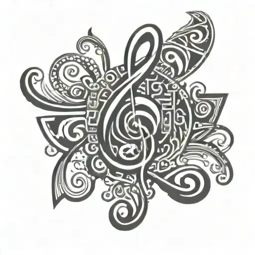 Tribal Music Notes Intertwined With Aztec Symbols Incorporated