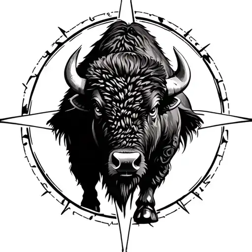 Bison Framed Inside Compass Lines