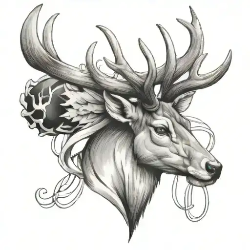 Deer Head With Antlers And What Is Wrapped Around The Antlers And Coming Out Of The Head