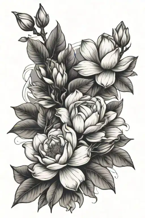 Magnolia Surrounded By Roses On Black Background