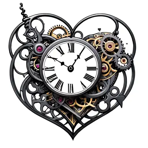 Clock Mechanism Intertwined Hearts