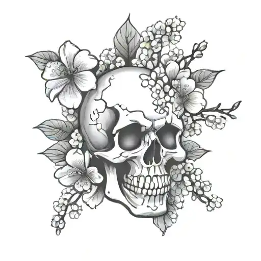 Emoji Smiley Face Skull With Cherry Blossoms Blooming
