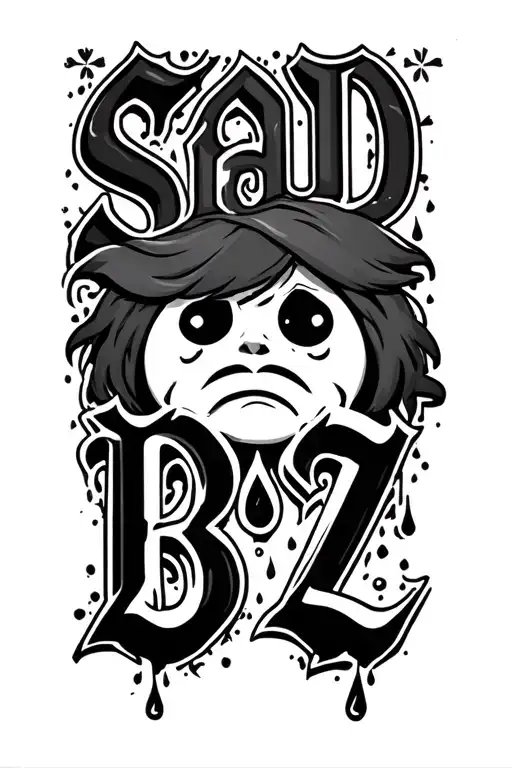 Sadboyz Juinor H Lettering Tatto Design With A Teatdrop At The Last Letter With A Sad Face