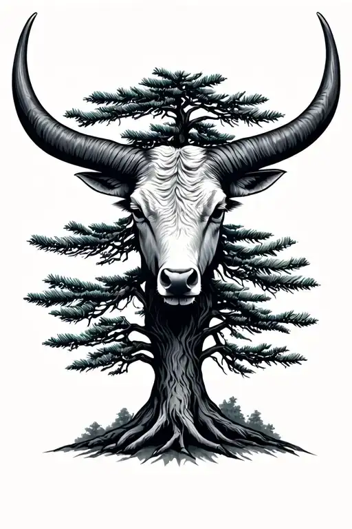 Taurus Symbol And Pine Tree Minimalist
