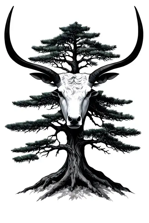 Taurus Symbol And Pine Tree Minimalist