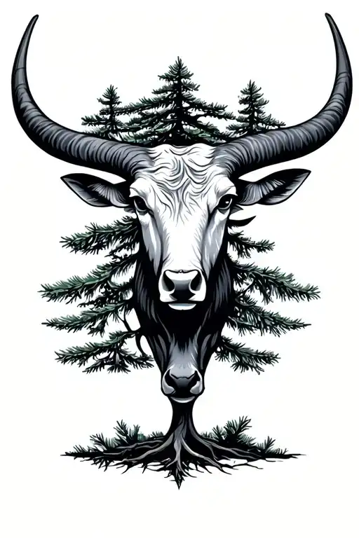 Taurus Symbol And Pine Tree Minimalist Design