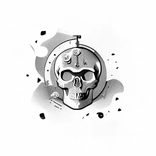 Tilted Skull With Old Clock