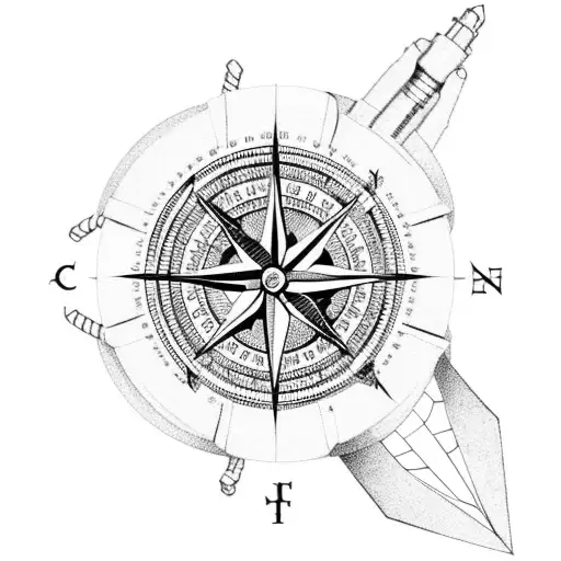 Cliper Ship With A Compass