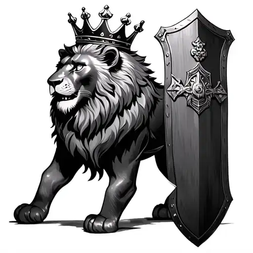 Lion Body Wearing A Crown And Schield With Custos