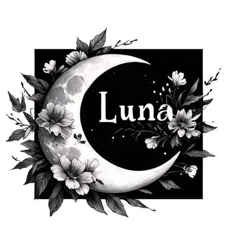 A Crescent Moon With Flowers And The Name Luna Creating A Full Moon