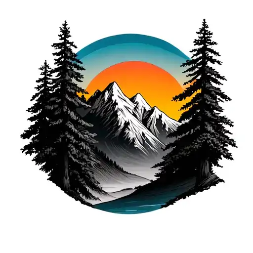 Mountain And Trees Colors Sunset