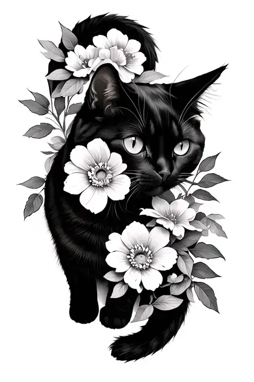 Cat Leaves Flowers