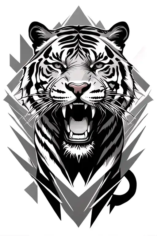 Roaring Tiger Surrounded With Geometric Shapes