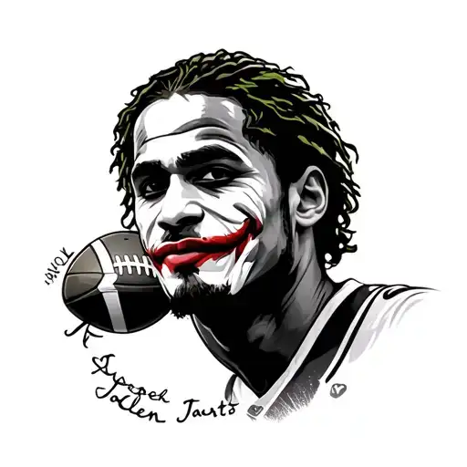 Jalen Hurts Super Bowl Trophy With Joker Font Captions Around The Picture