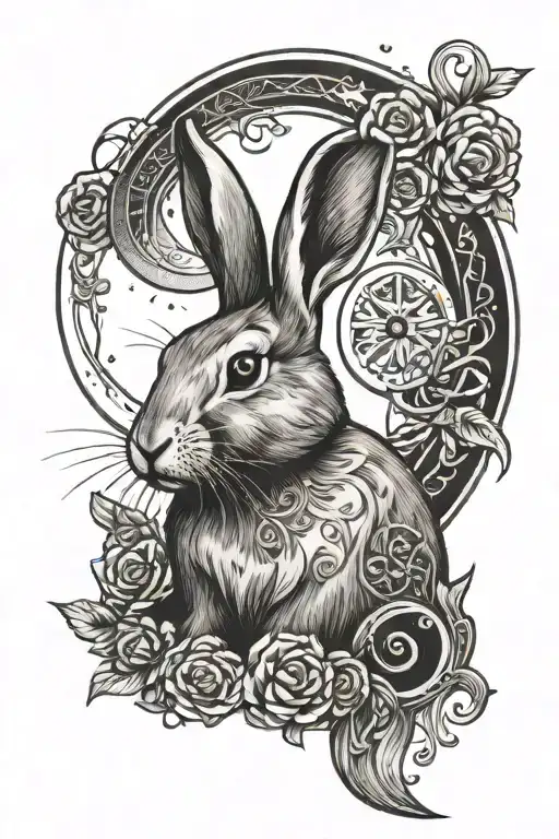 Rabbit With Crescent Moon Phase Design