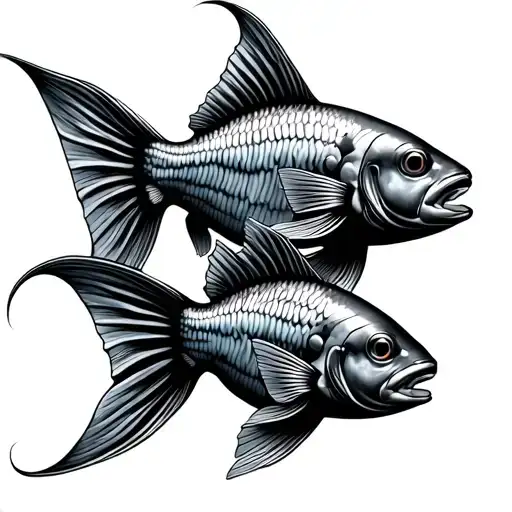 2 Coi Fish Swimming Gracefully Above View